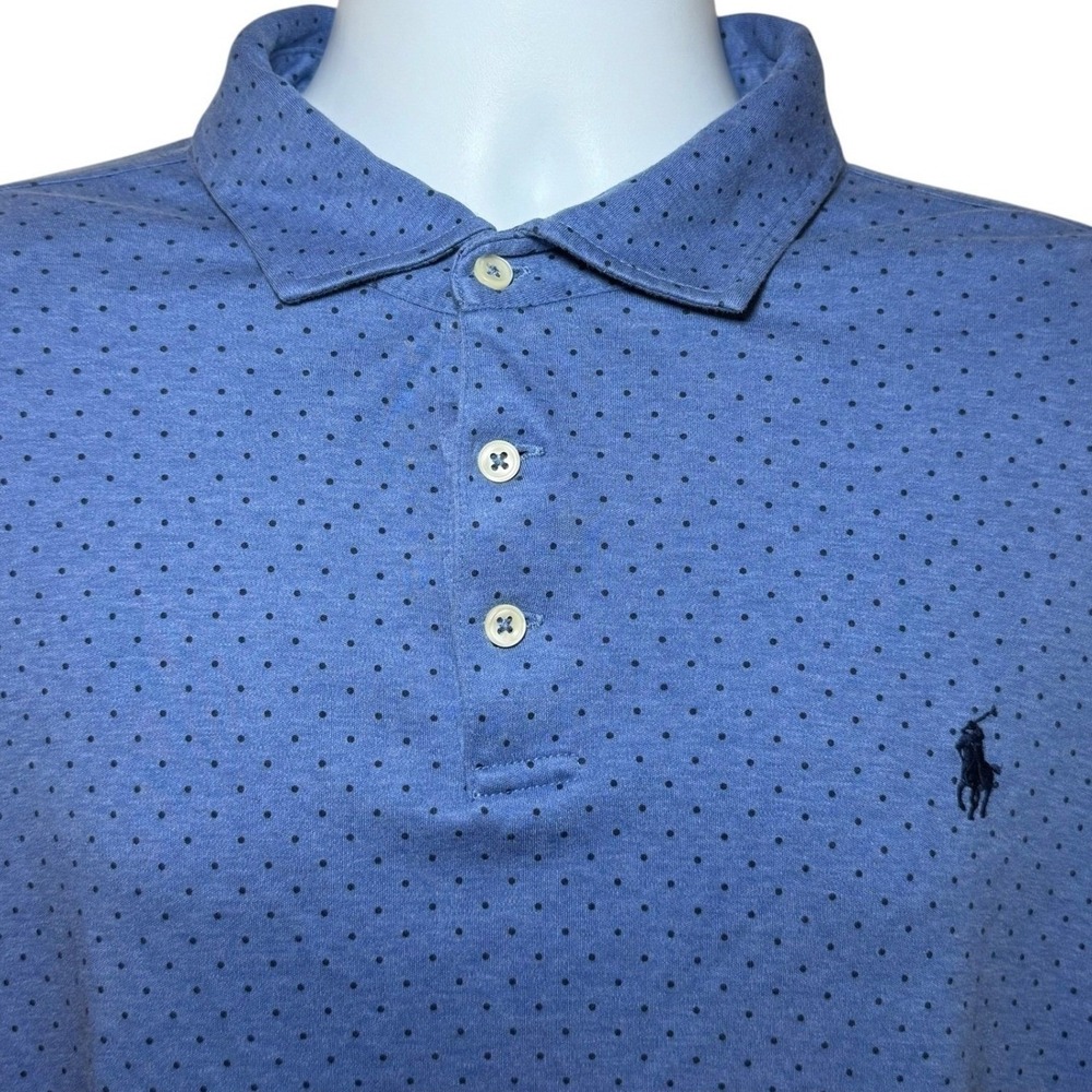 Polo Ralph Lauren Mens XL Blue Polka Dot Long Sleeve Classic Fit Polo Shirt